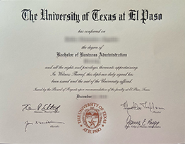 Reprint of UT El Paso Diploma. UTEP Diploma.