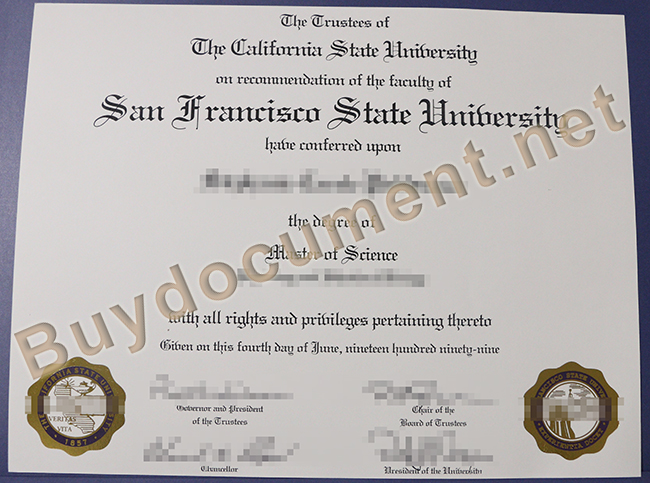 San Francisco State University degree sample, San Francisco State University diploma