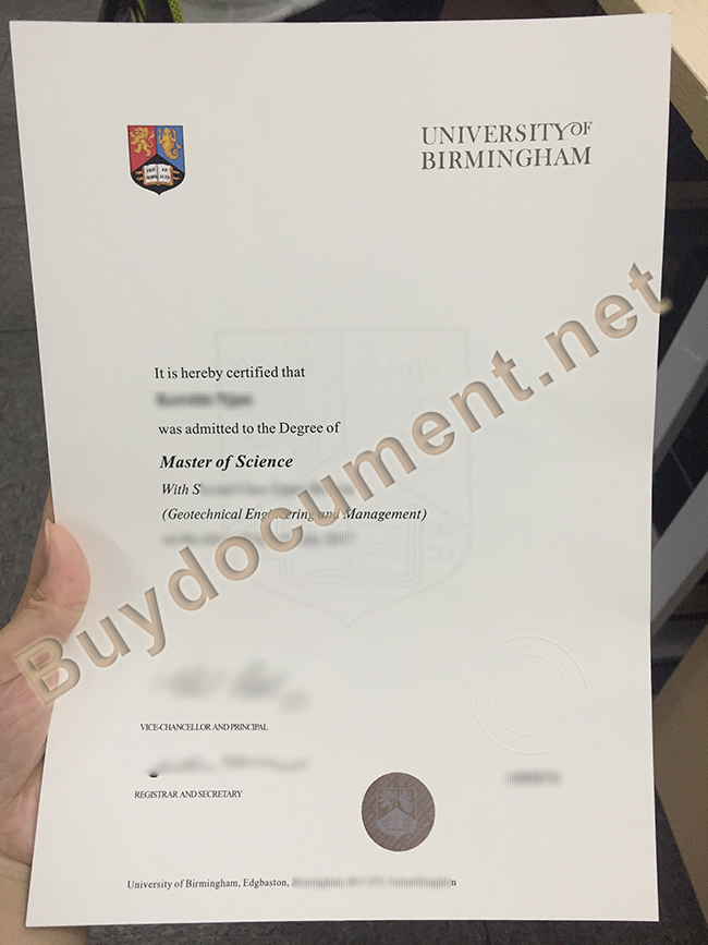 fake University of Birmingham diploma, University of Birmingham degree sample
