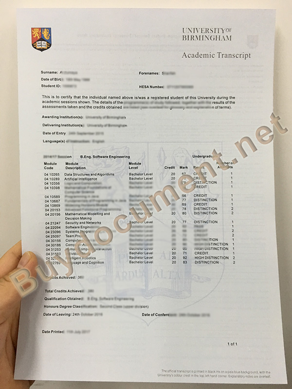 buy fake diploma, University of Birmingham fake transcript