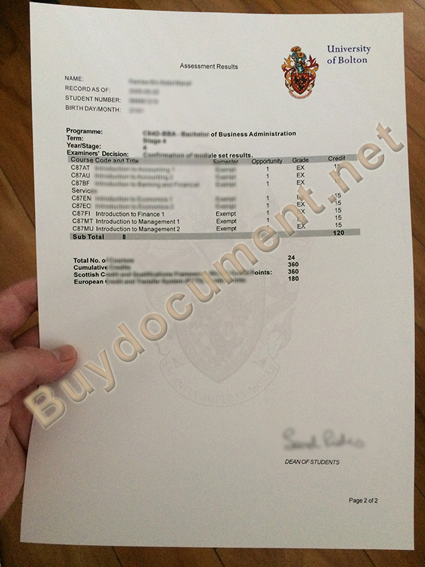 fake University of Bolton diploma, buy fake transcript