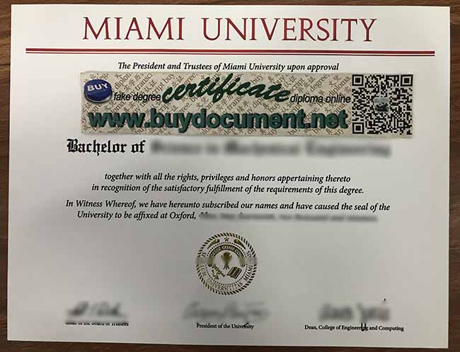 Miami University diploma, Miami University degree, Miami University certificate