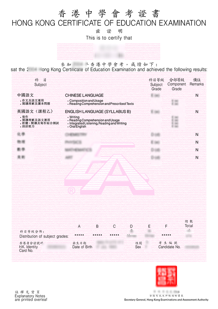 HKCEE certificate