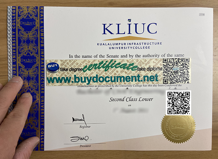 KLIUC degree. Kuala Lumpur Infrastructure University College diploma.