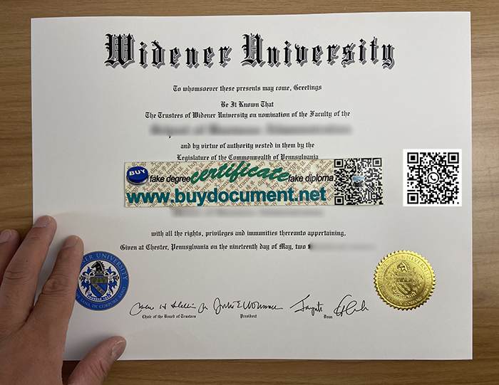 Widener University degree certificate