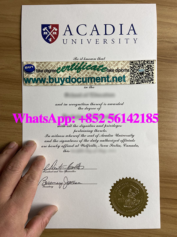 Fake Acadia University diploma. 